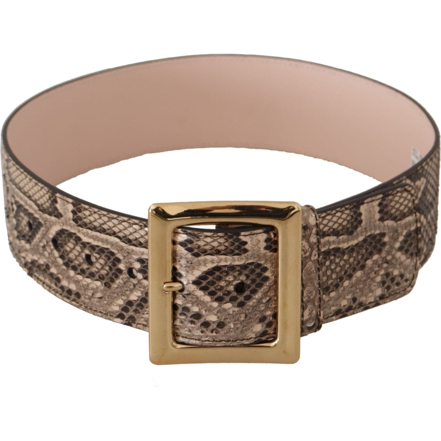 Dolce & Gabbana Beige Exotic Leather Wide Gold Metal Buckle Belt