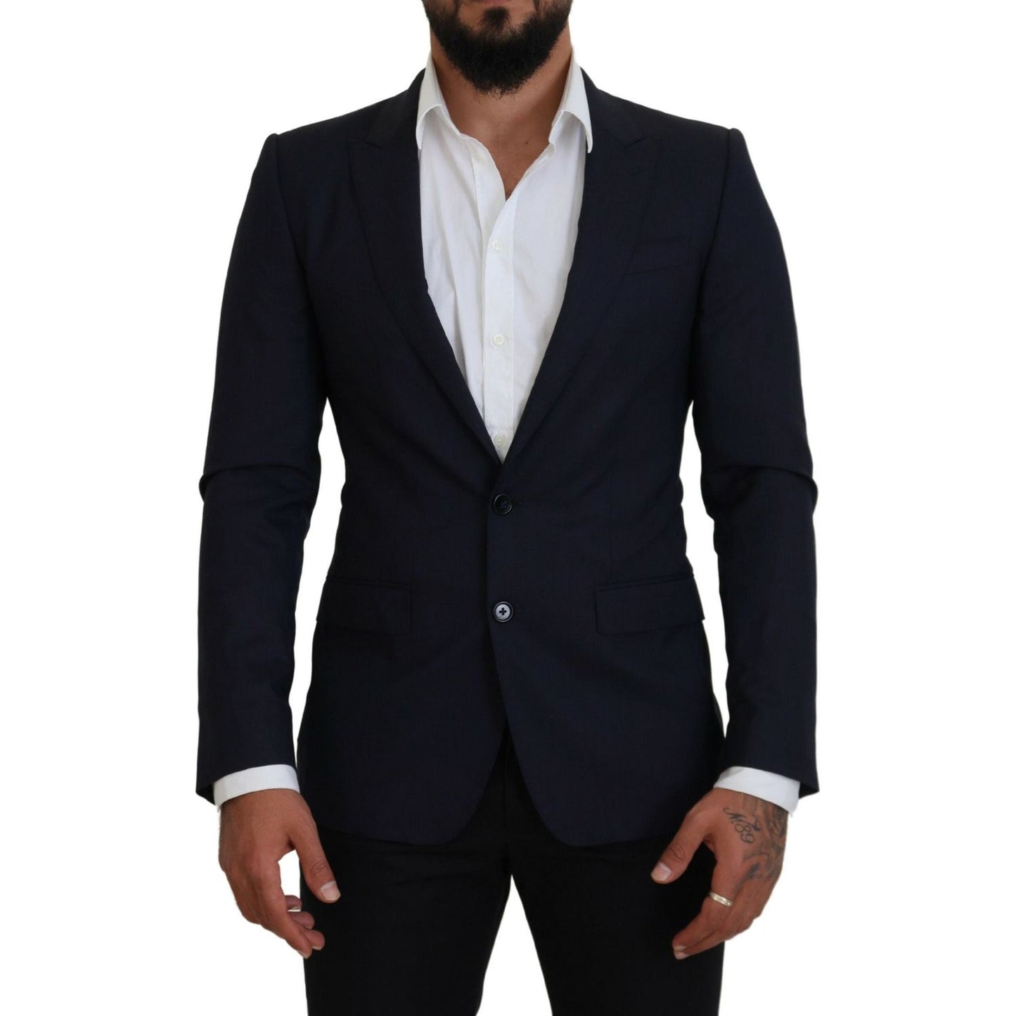 Dolce & Gabbana Blue Wool Slim Fit Formal Coat Blazer Dolce & Gabbana