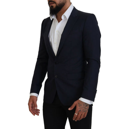 Dolce & Gabbana Blue Wool Slim Fit Formal Coat Blazer Dolce & Gabbana