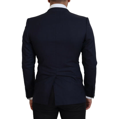 Dolce & Gabbana Blue Wool Slim Fit Formal Coat Blazer Dolce & Gabbana