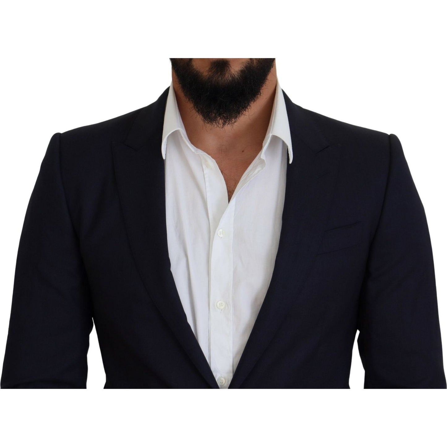 Dolce & Gabbana Blue Wool Slim Fit Formal Coat Blazer Dolce & Gabbana