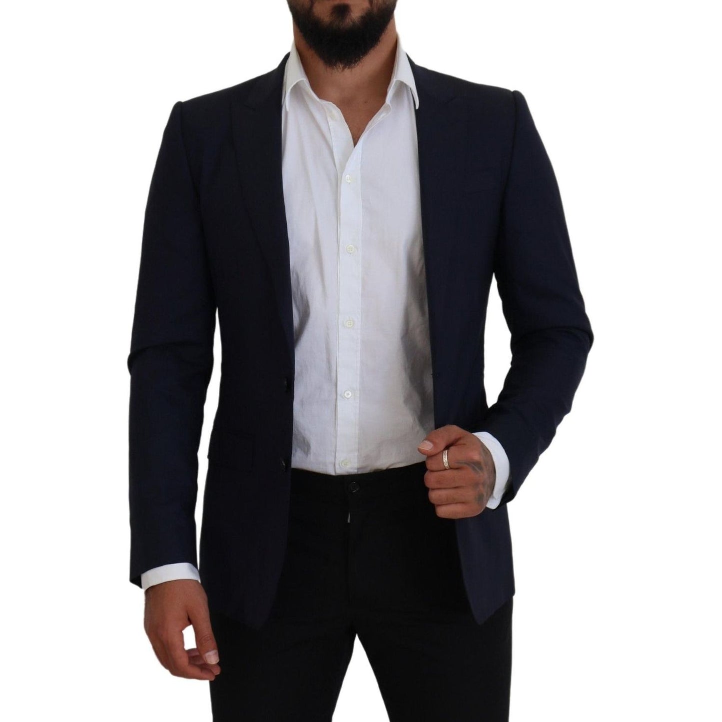 Dolce & Gabbana Blue Wool Slim Fit Formal Coat Blazer Dolce & Gabbana