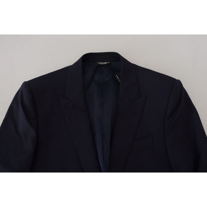 Dolce & Gabbana Blue Wool Slim Fit Formal Coat Blazer Dolce & Gabbana