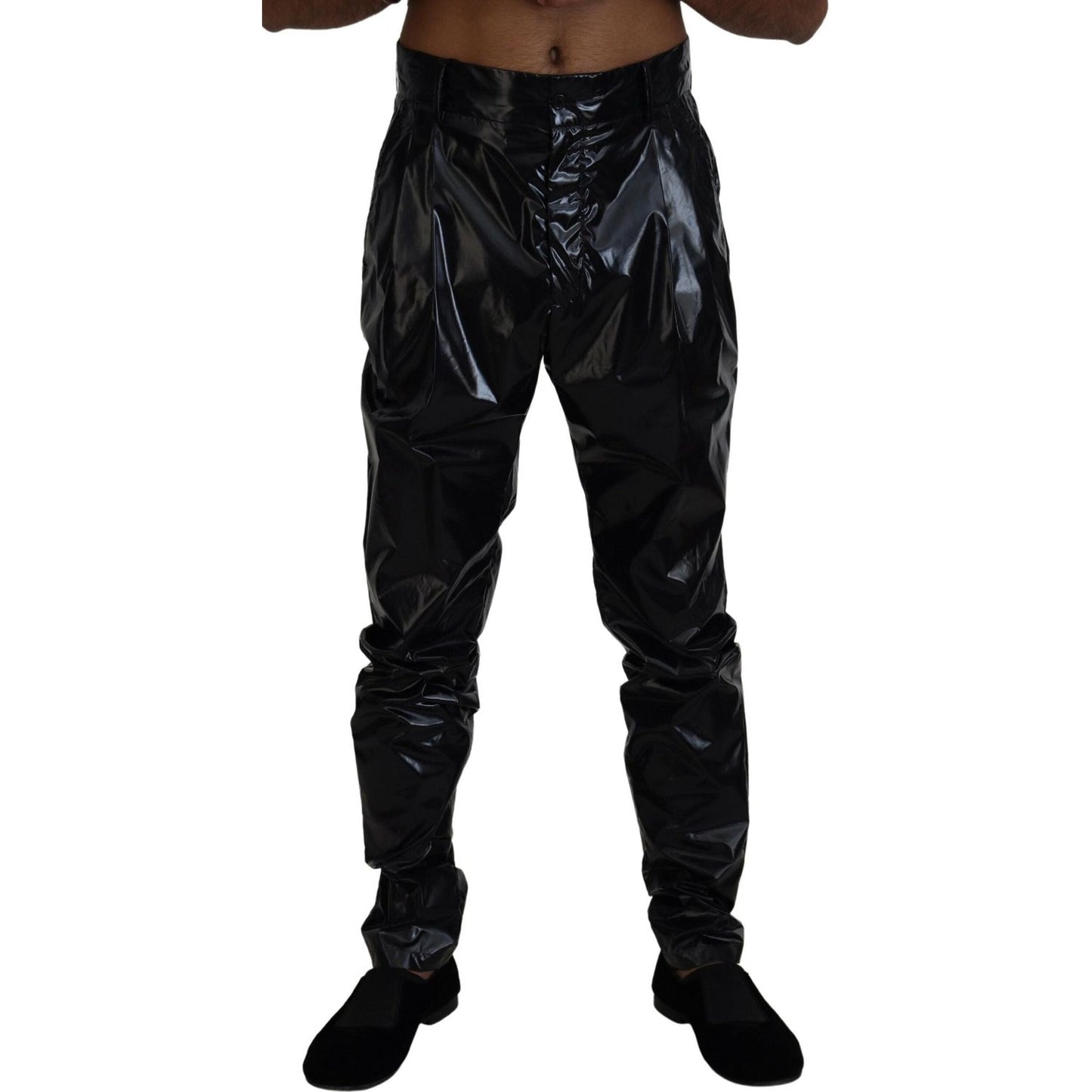 Dolce & Gabbana Black Shining Nylon Skinny Men Pants Dolce & Gabbana