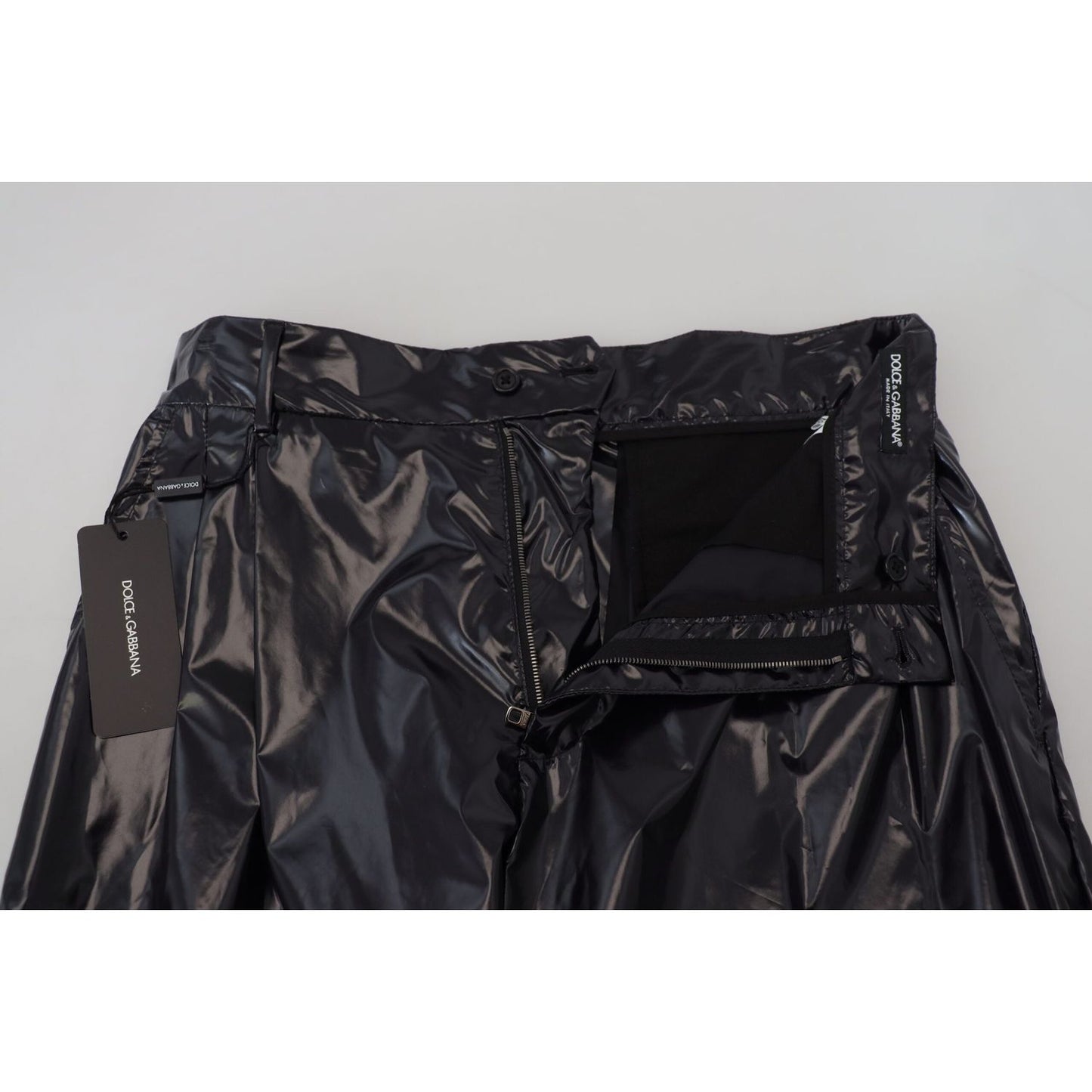 Dolce & Gabbana Black Shining Nylon Skinny Men Pants Dolce & Gabbana