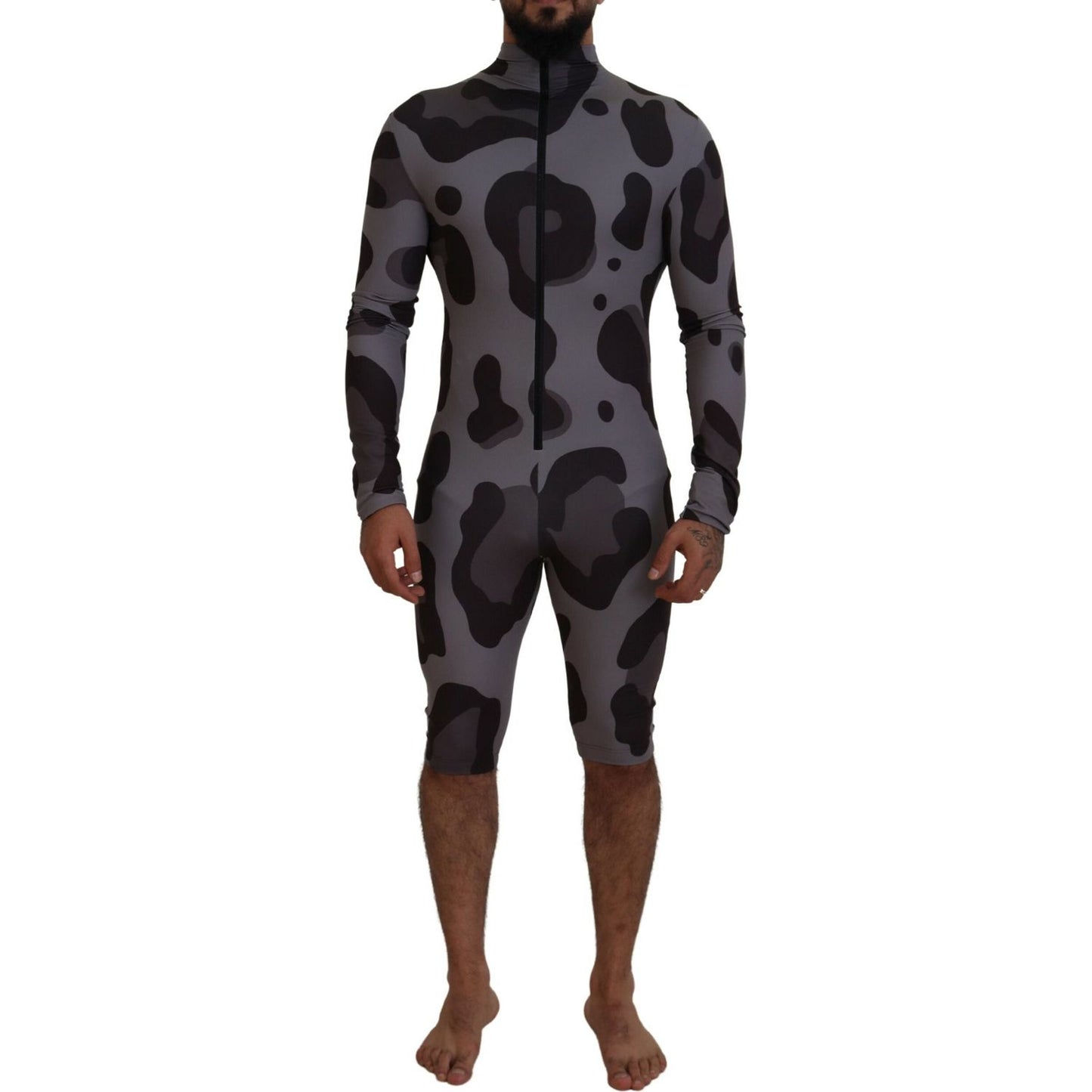 Dolce & Gabbana Gray Patterned Polyester Wetsuit Swimwear Dolce & Gabbana