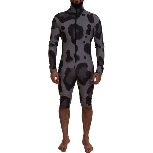 Dolce & Gabbana Gray Patterned Polyester Wetsuit Swimwear Dolce & Gabbana