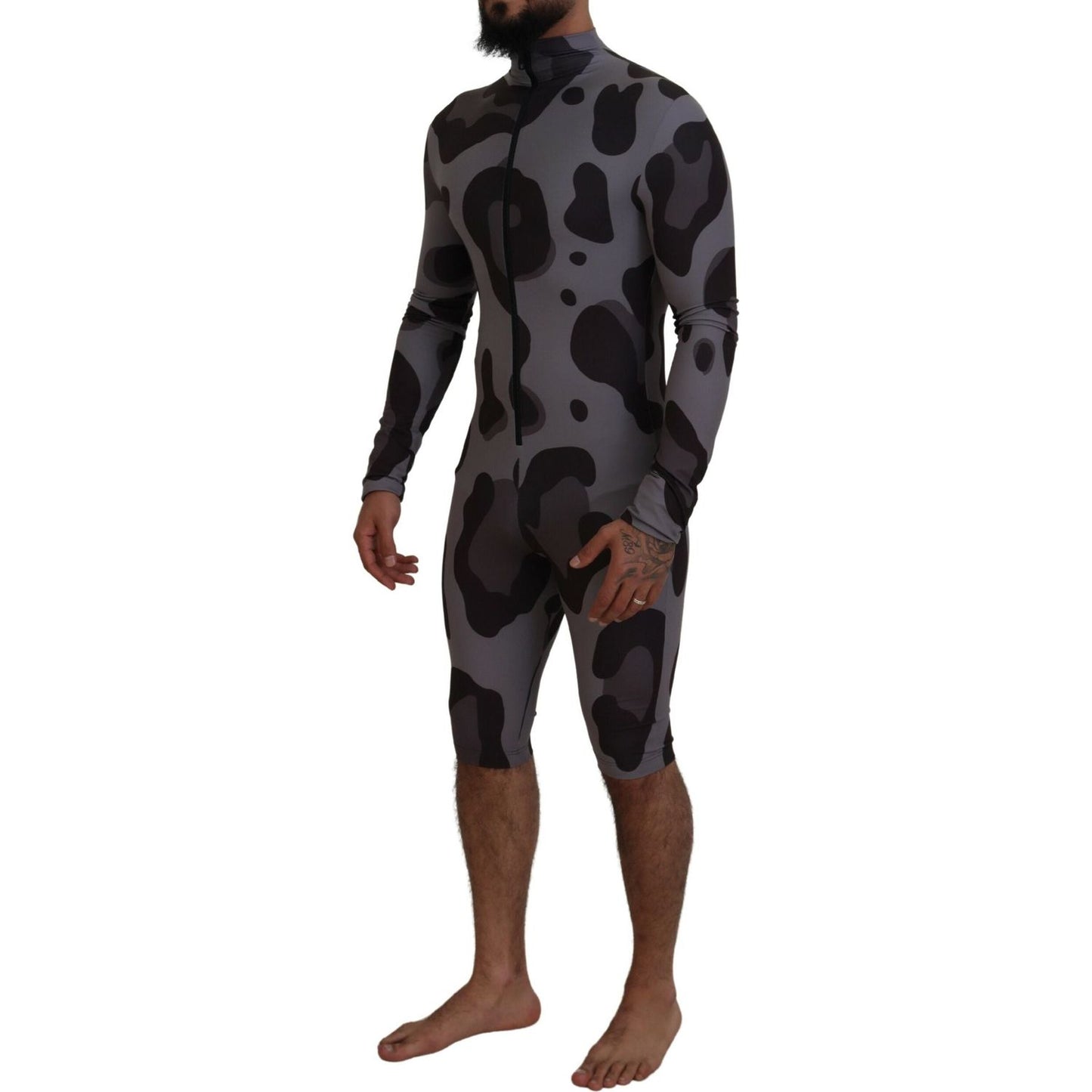 Dolce & Gabbana Gray Patterned Polyester Wetsuit Swimwear Dolce & Gabbana