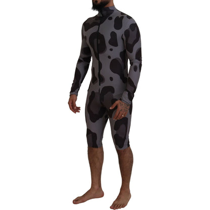 Dolce & Gabbana Gray Patterned Polyester Wetsuit Swimwear Dolce & Gabbana