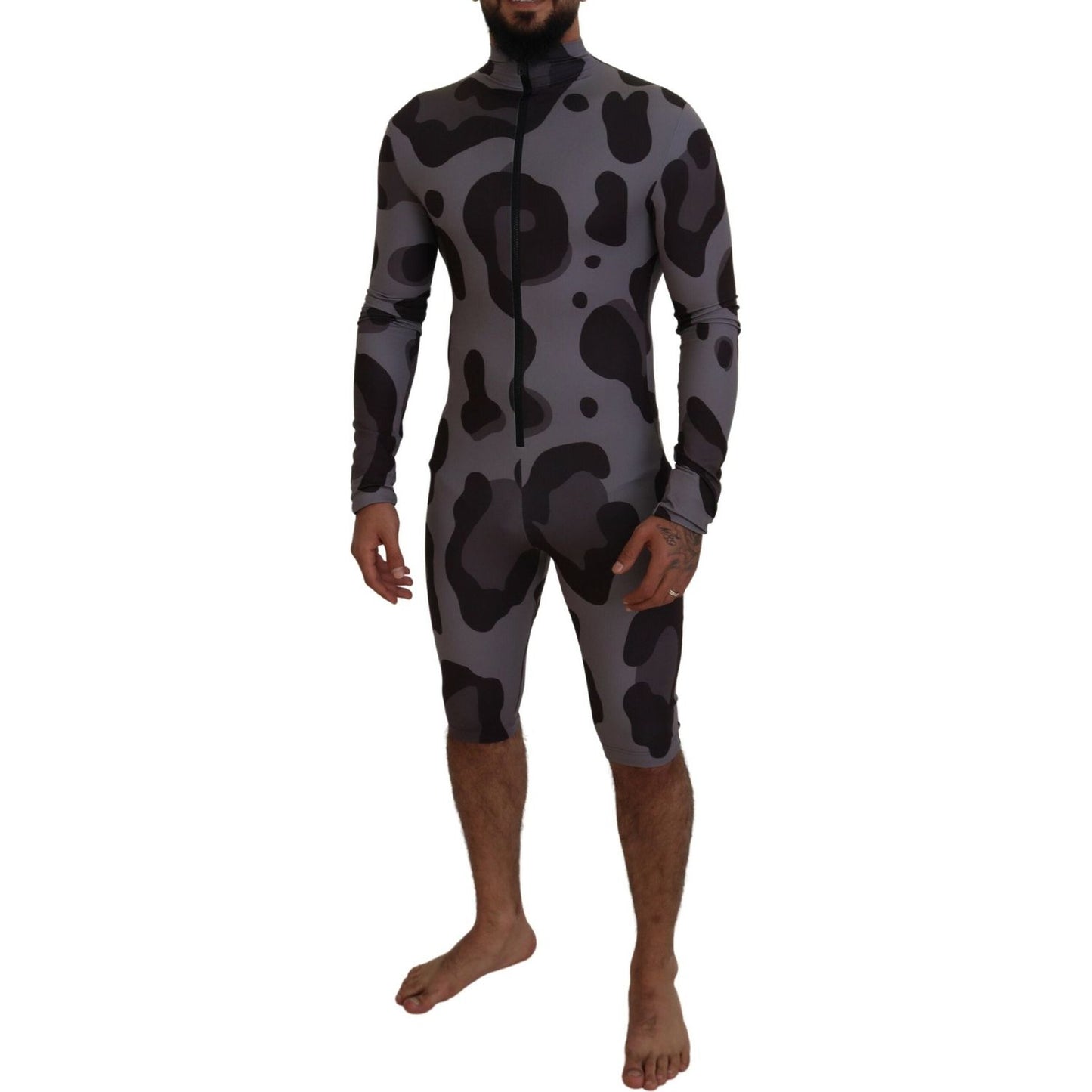 Dolce & Gabbana Gray Patterned Polyester Wetsuit Swimwear Dolce & Gabbana