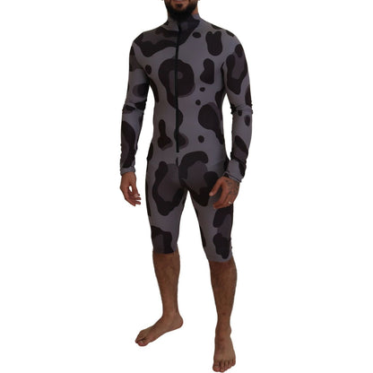 Dolce & Gabbana Gray Patterned Polyester Wetsuit Swimwear Dolce & Gabbana