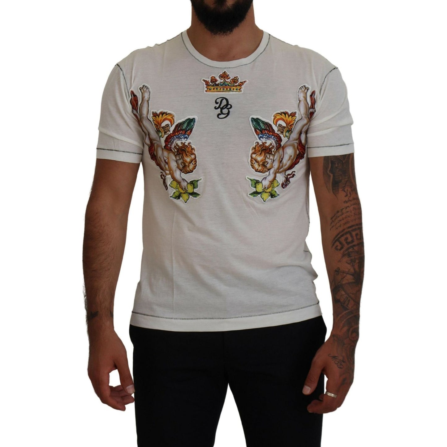Dolce & Gabbana White Printed Short Sleeves Men T-shirt Dolce & Gabbana