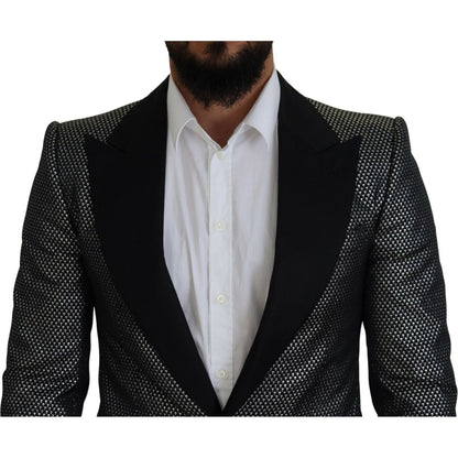 Dolce & Gabbana Black Silver Jacquard Slim Fit Jacket Blazer Dolce & Gabbana