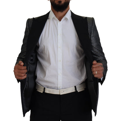 Dolce & Gabbana Black Silver Jacquard Slim Fit Jacket Blazer Dolce & Gabbana