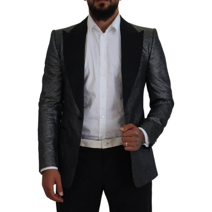 Dolce & Gabbana Black Silver Jacquard Slim Fit Jacket Blazer Dolce & Gabbana