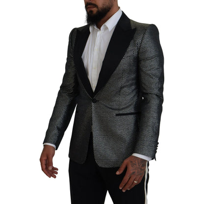 Dolce & Gabbana Black Silver Jacquard Slim Fit Jacket Blazer Dolce & Gabbana