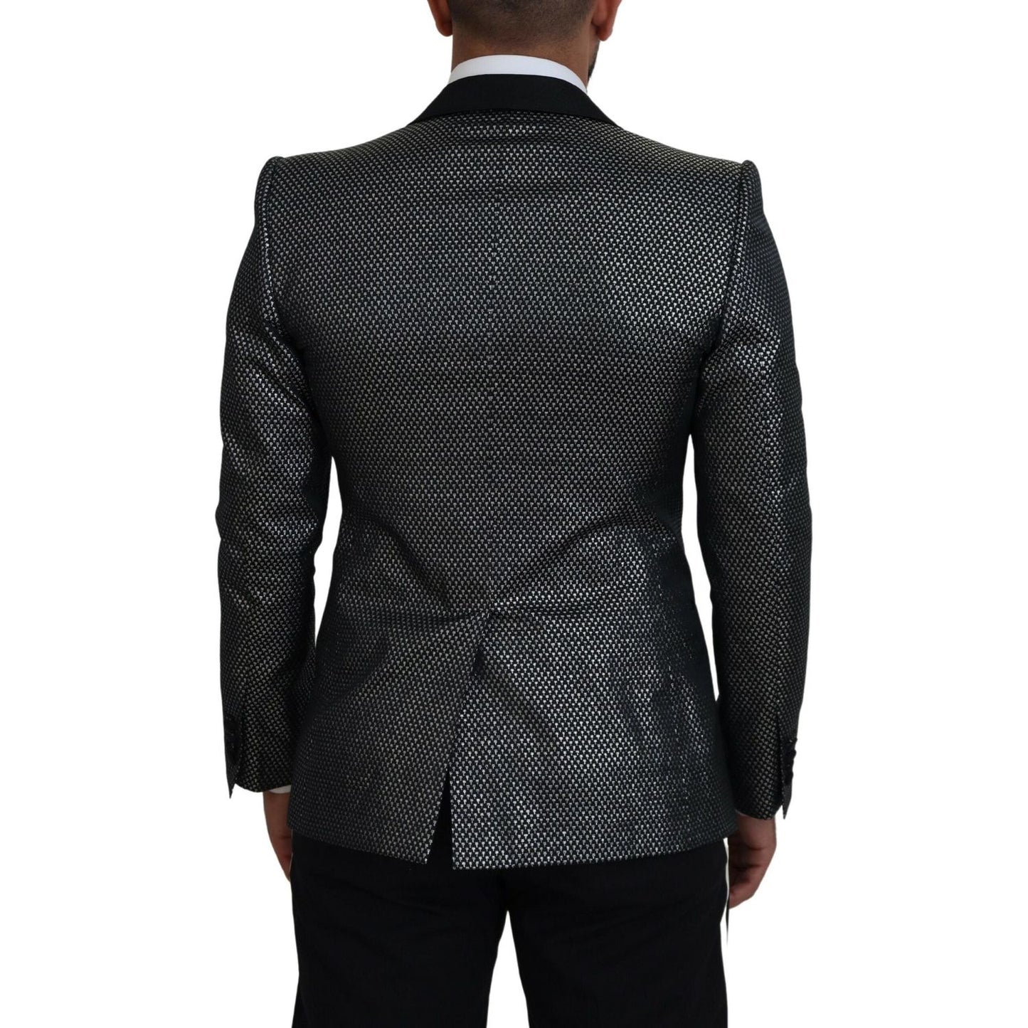 Dolce & Gabbana Black Silver Jacquard Slim Fit Jacket Blazer Dolce & Gabbana