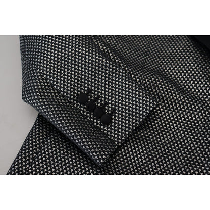 Dolce & Gabbana Black Silver Jacquard Slim Fit Jacket Blazer Dolce & Gabbana