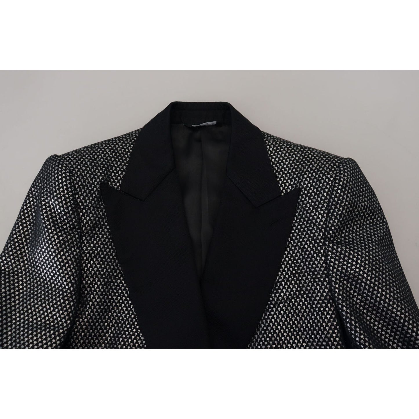 Dolce & Gabbana Black Silver Jacquard Slim Fit Jacket Blazer Dolce & Gabbana