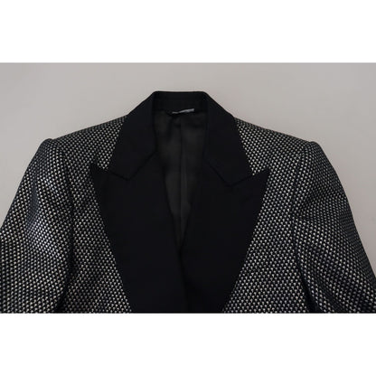 Dolce & Gabbana Black Silver Jacquard Slim Fit Jacket Blazer Dolce & Gabbana