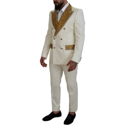 Dolce & Gabbana Off White Gold Striped Tuxedo Slim Fit Suit Dolce & Gabbana