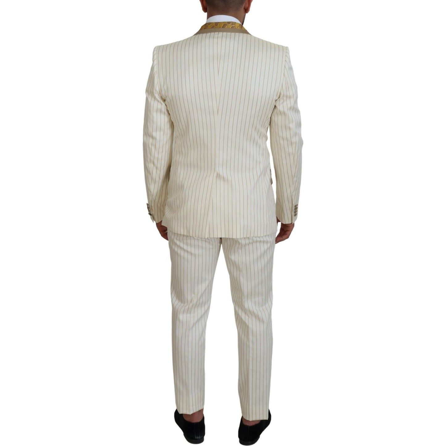 Dolce & Gabbana Off White Gold Striped Tuxedo Slim Fit Suit Dolce & Gabbana