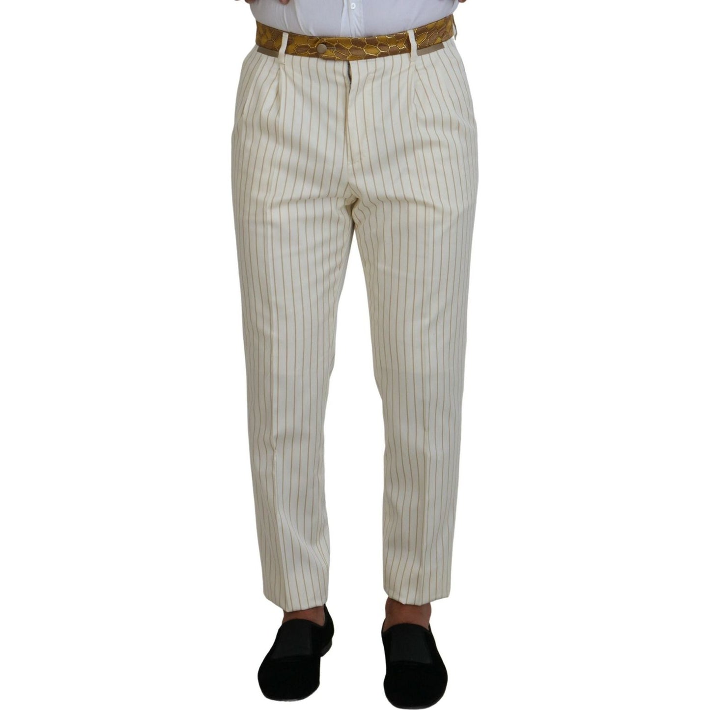 Dolce & Gabbana Off White Gold Striped Tuxedo Slim Fit Suit Dolce & Gabbana