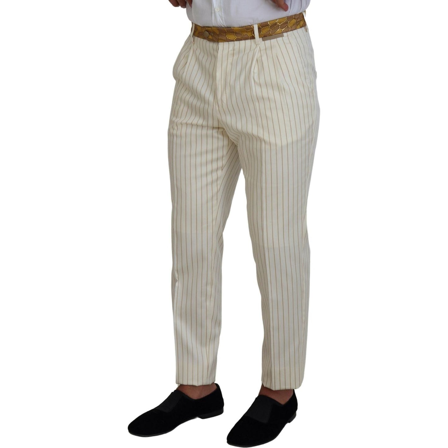 Dolce & Gabbana Off White Gold Striped Tuxedo Slim Fit Suit Dolce & Gabbana
