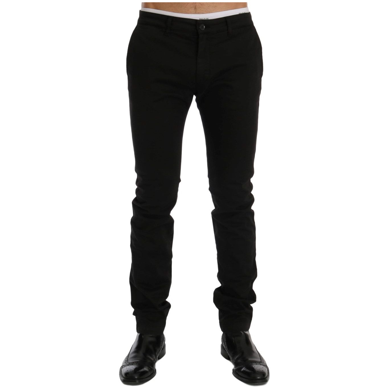 Elegant Slim Fit Black Cotton Trousers