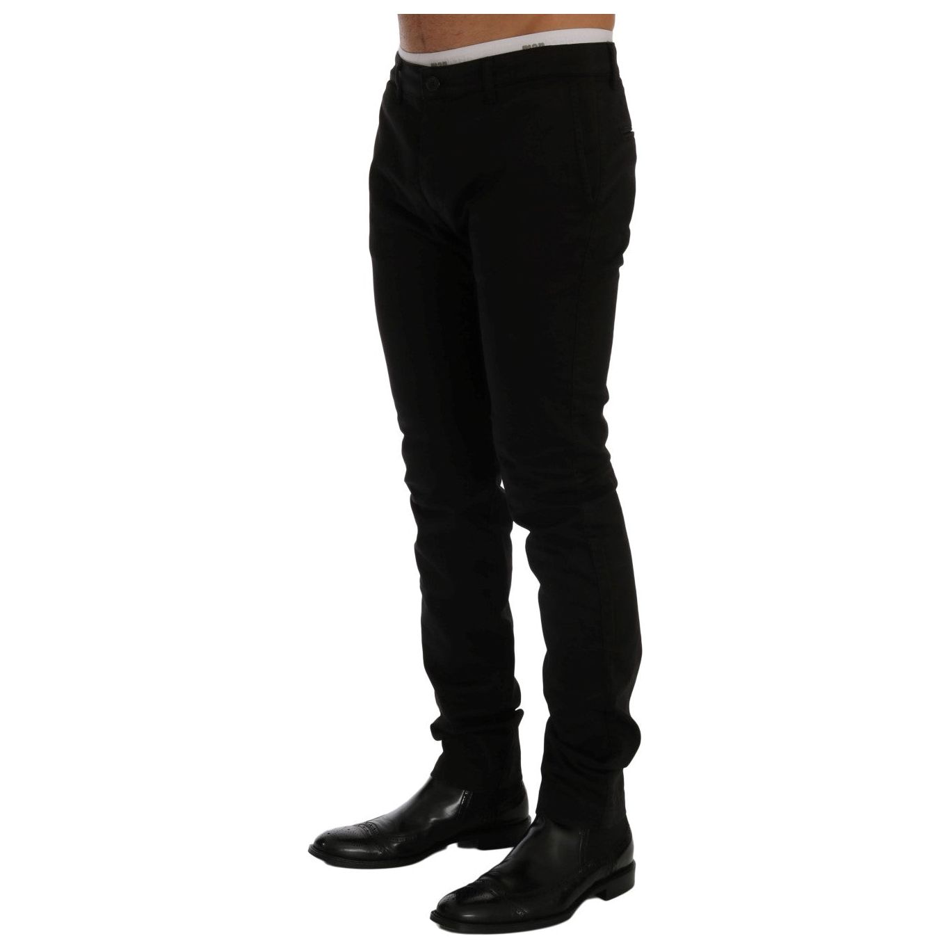 Elegant Slim Fit Black Cotton Trousers