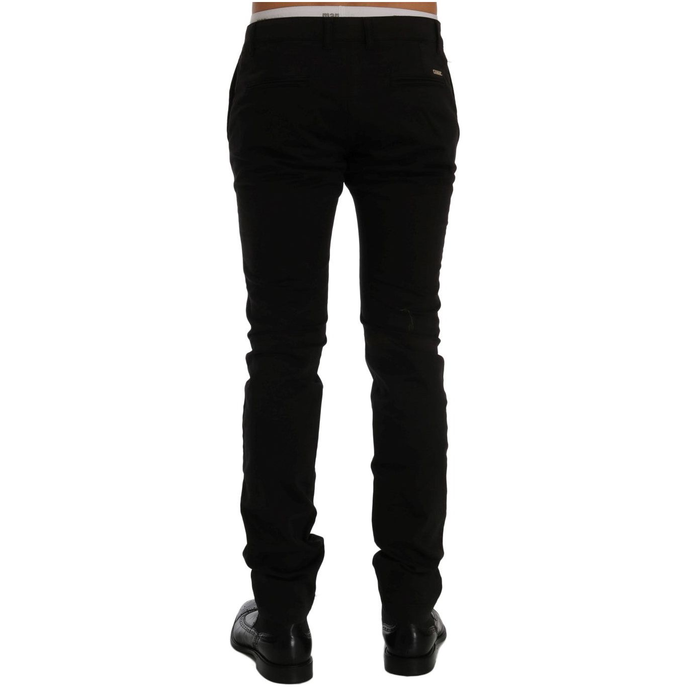 Elegant Slim Fit Black Cotton Trousers