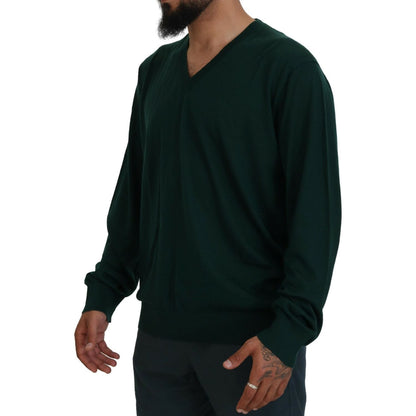 Dolce & Gabbana Green Cashmere V-neck Pullover Sweater Dolce & Gabbana