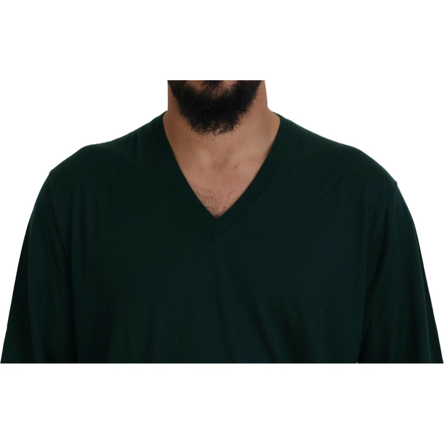Dolce & Gabbana Green Cashmere V-neck Pullover Sweater Dolce & Gabbana