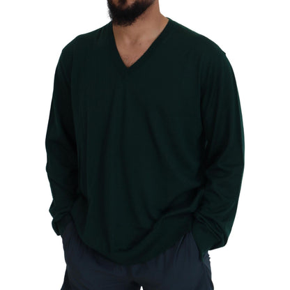 Dolce & Gabbana Green Cashmere V-neck Pullover Sweater Dolce & Gabbana