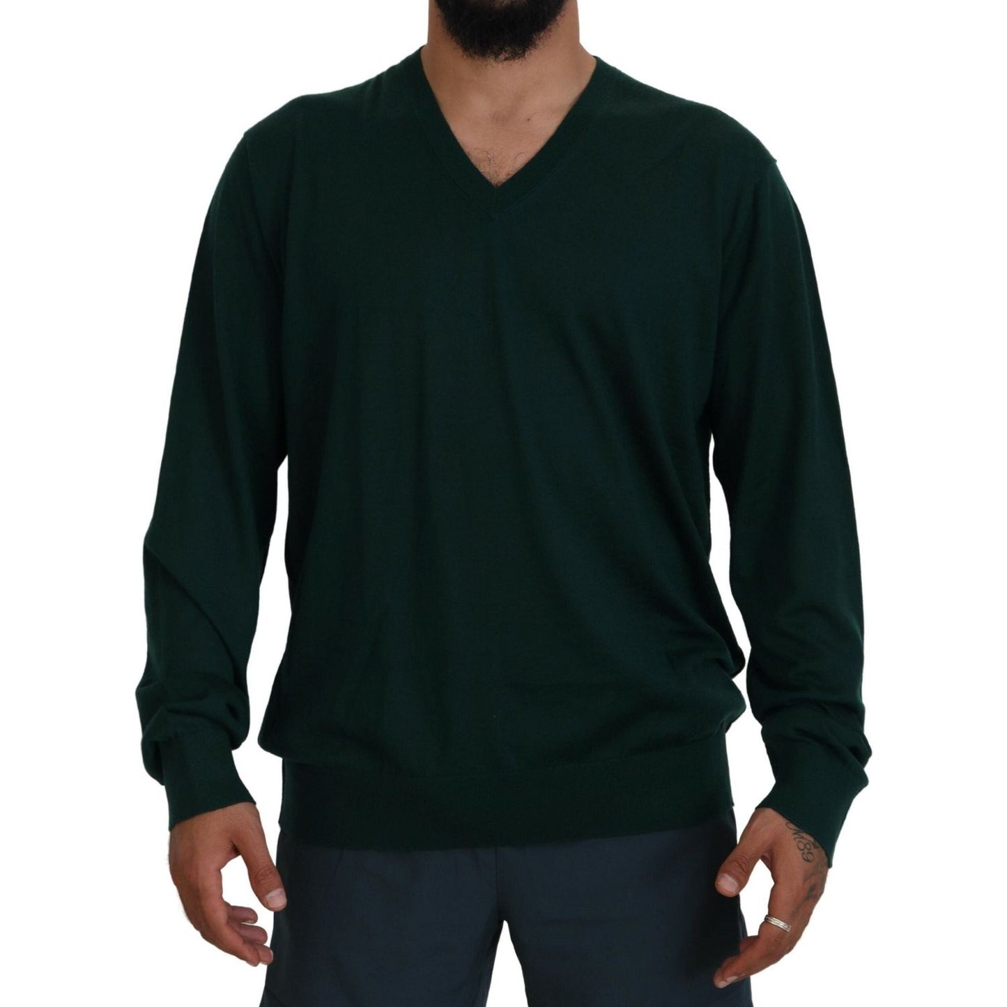 Dolce & Gabbana Green Cashmere V-neck Pullover Sweater Dolce & Gabbana