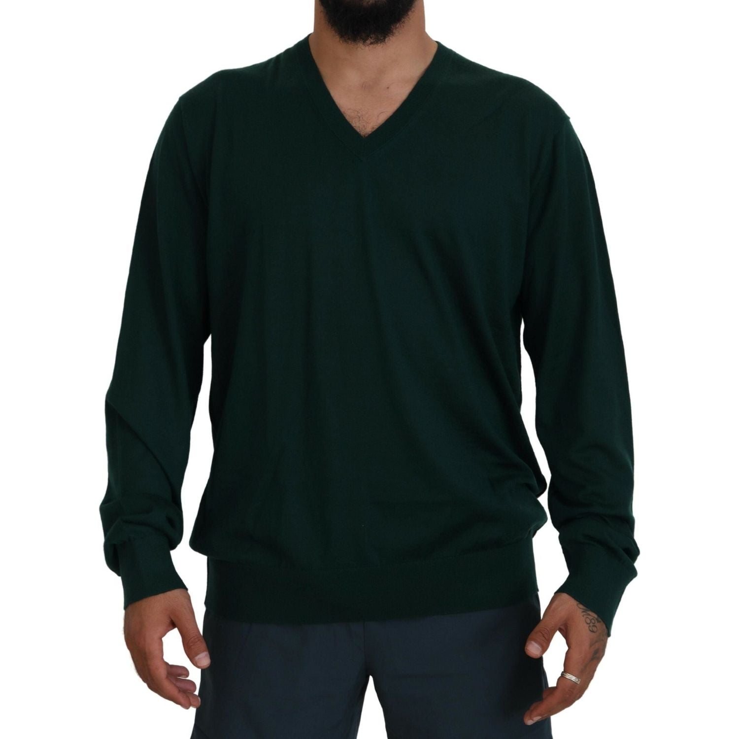 Dolce & Gabbana Green Cashmere V-neck Pullover Sweater