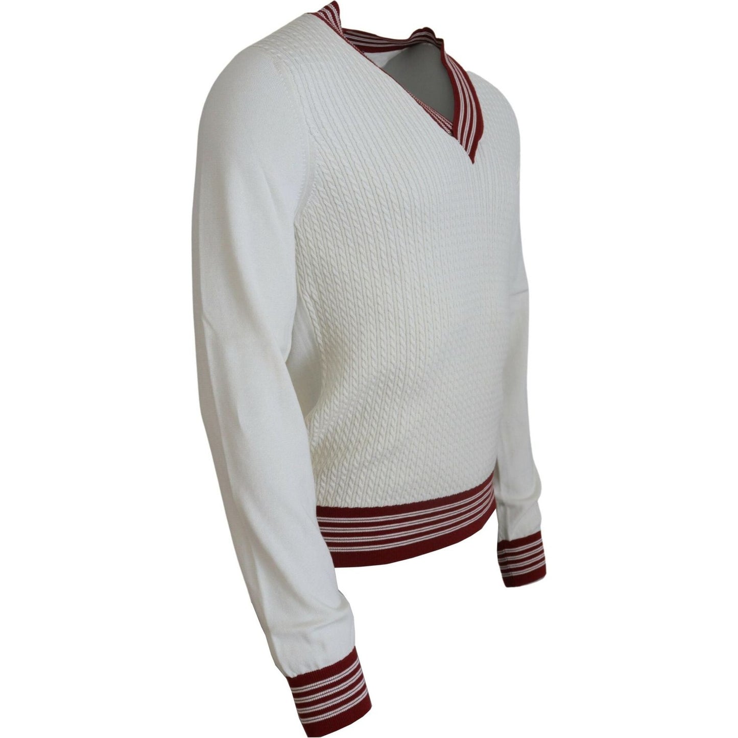 Dolce & Gabbana White Red Knitted V-neck Pullover Sweater Dolce & Gabbana