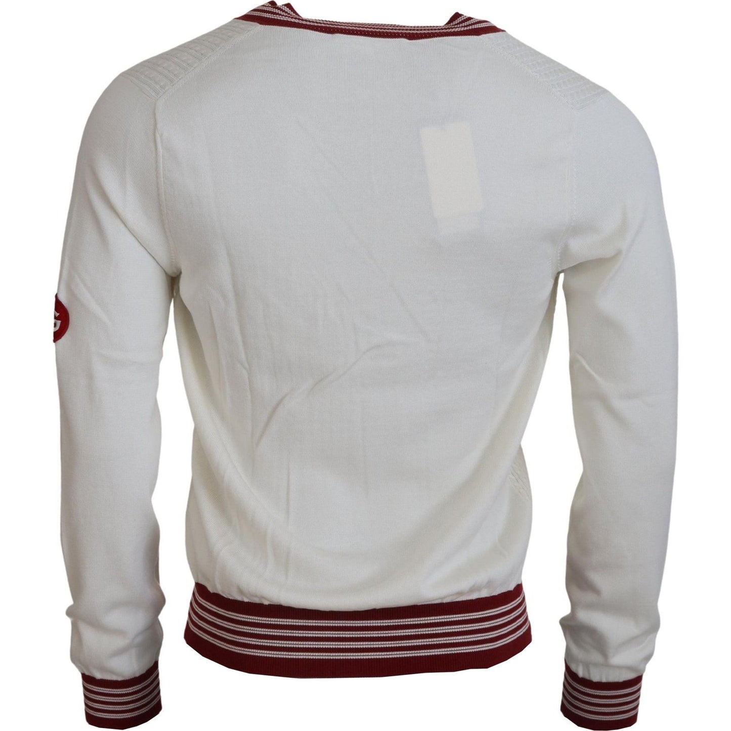 Dolce & Gabbana White Red Knitted V-neck Pullover Sweater Dolce & Gabbana