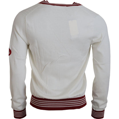 Dolce & Gabbana White Red Knitted V-neck Pullover Sweater Dolce & Gabbana