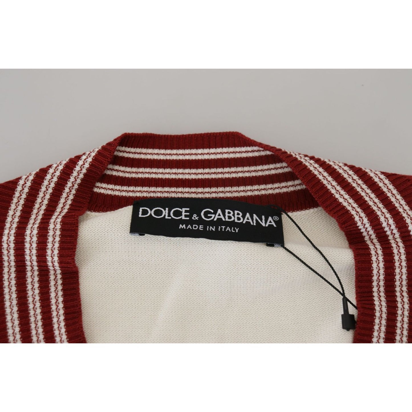 Dolce & Gabbana White Red Knitted V-neck Pullover Sweater Dolce & Gabbana