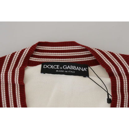 Dolce & Gabbana White Red Knitted V-neck Pullover Sweater Dolce & Gabbana