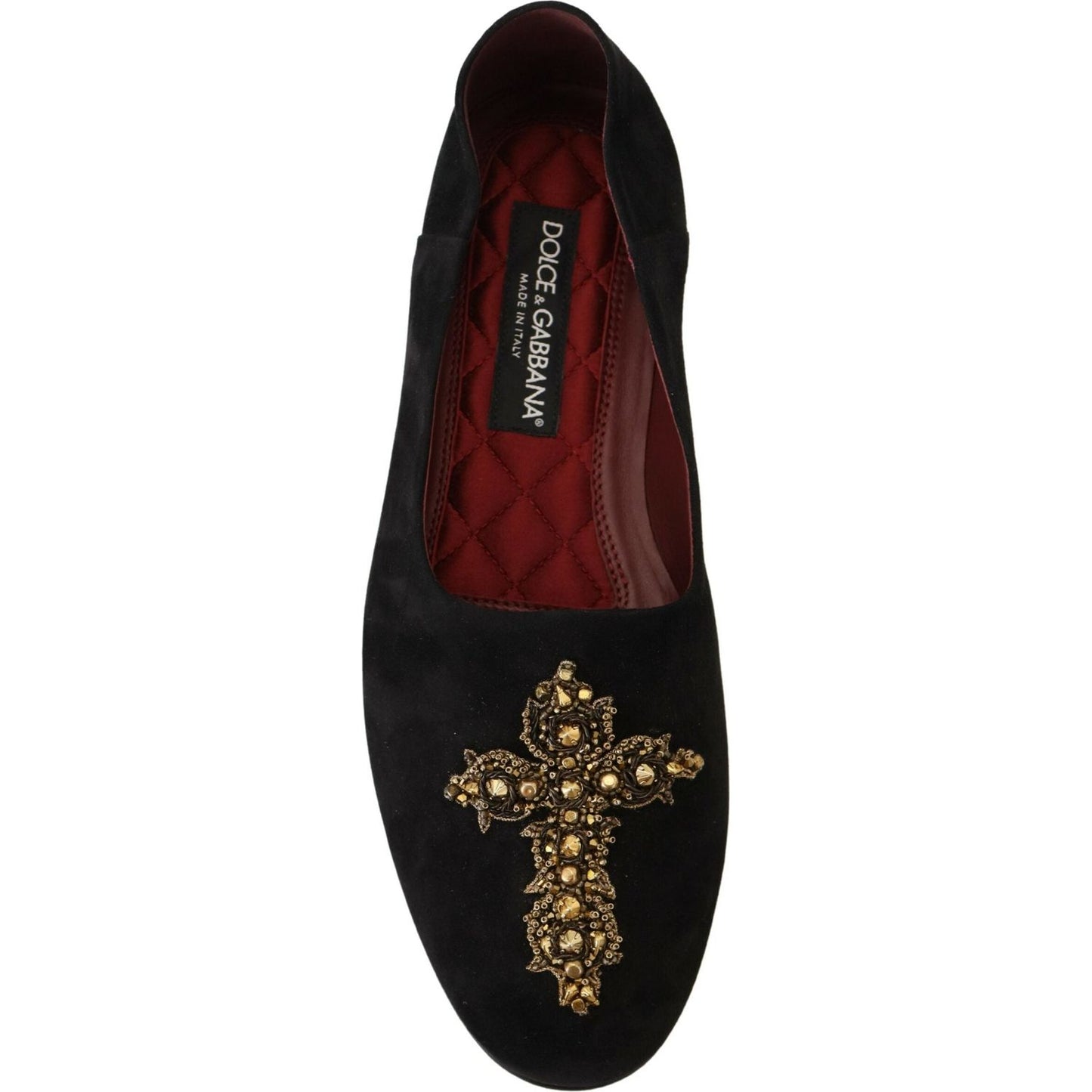 Dolce & Gabbana Black Suede Gold Cross Slip On Loafers Shoes Dolce & Gabbana