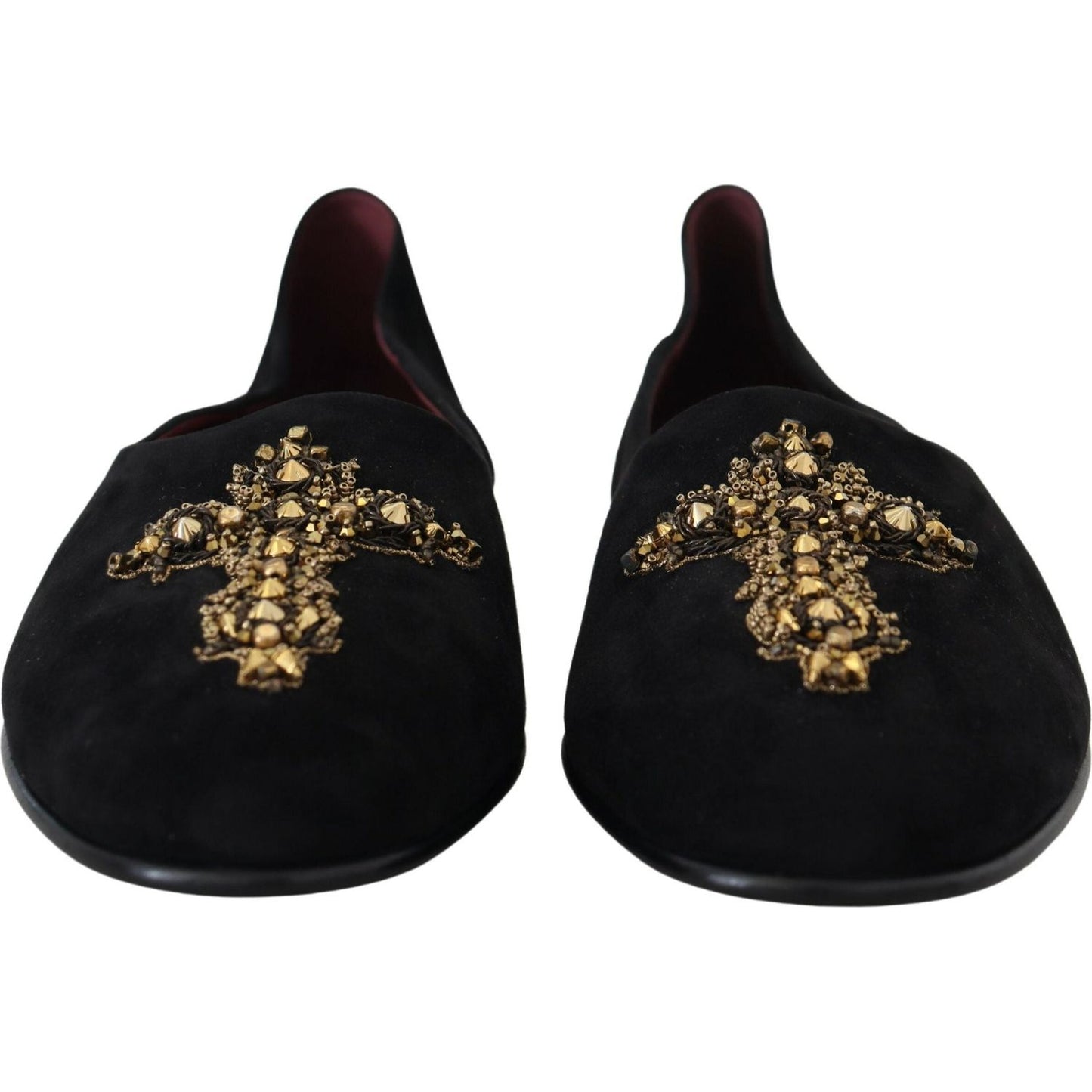 Dolce & Gabbana Black Suede Gold Cross Slip On Loafers Shoes Dolce & Gabbana