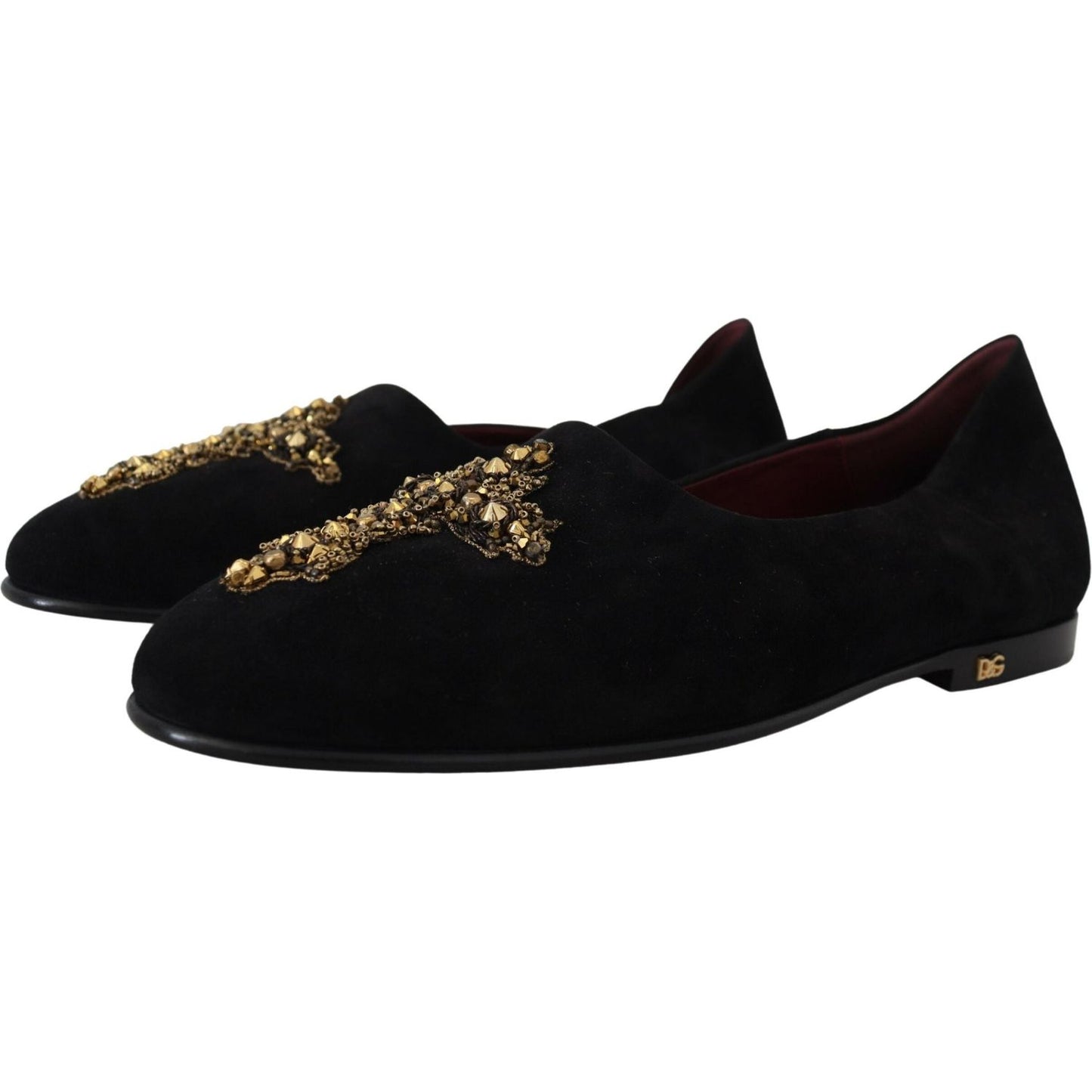Dolce & Gabbana Black Suede Gold Cross Slip On Loafers Shoes Dolce & Gabbana