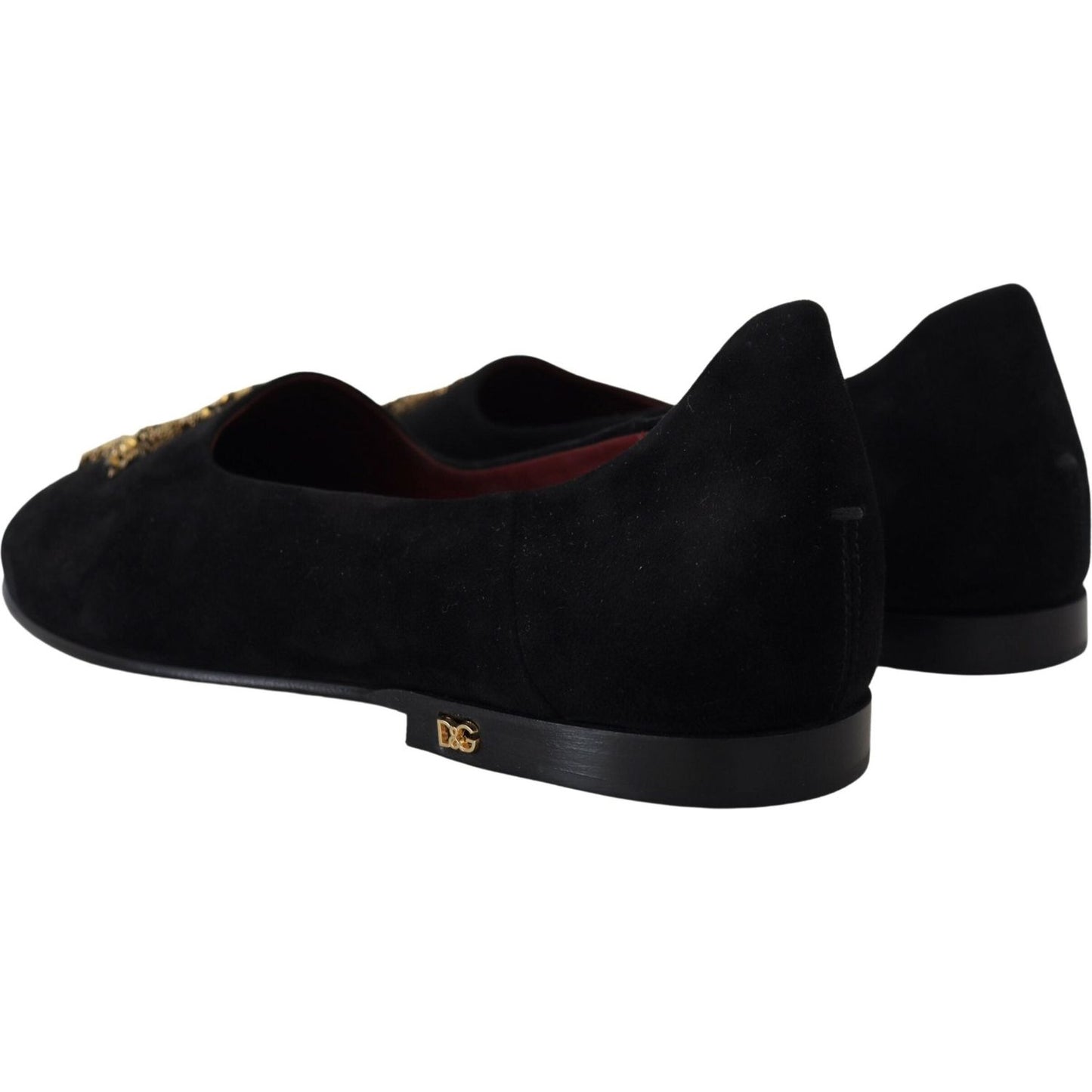 Dolce & Gabbana Black Suede Gold Cross Slip On Loafers Shoes Dolce & Gabbana