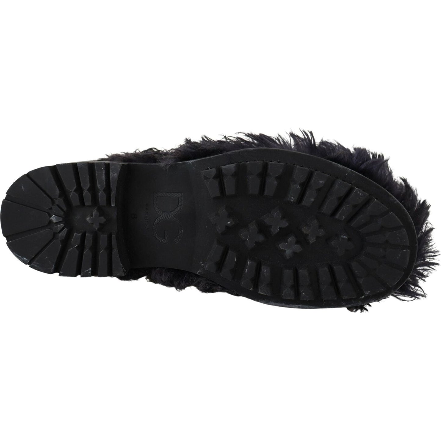 Dolce & Gabbana Black Leather Combat Shearling Boots Shoes Dolce & Gabbana