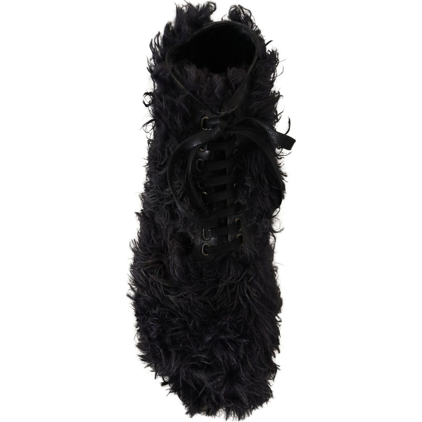 Dolce & Gabbana Black Leather Combat Shearling Boots Shoes Dolce & Gabbana