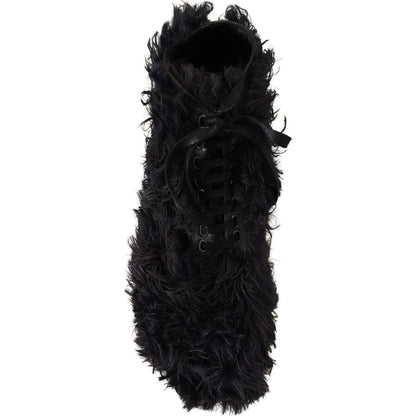 Dolce & Gabbana Black Leather Combat Shearling Boots Shoes Dolce & Gabbana