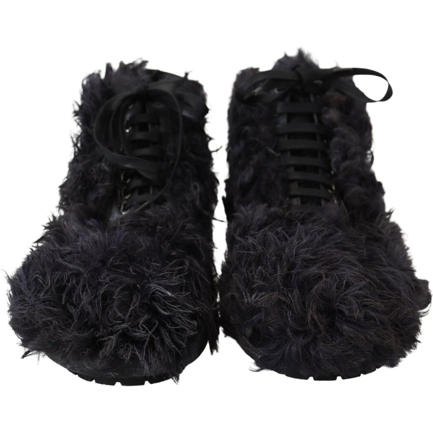Dolce & Gabbana Black Leather Combat Shearling Boots Shoes Dolce & Gabbana