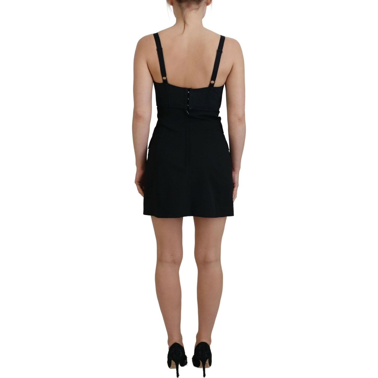 Dolce & Gabbana Black Fit Wool Stretch Sheath Mini Dress Dolce & Gabbana
